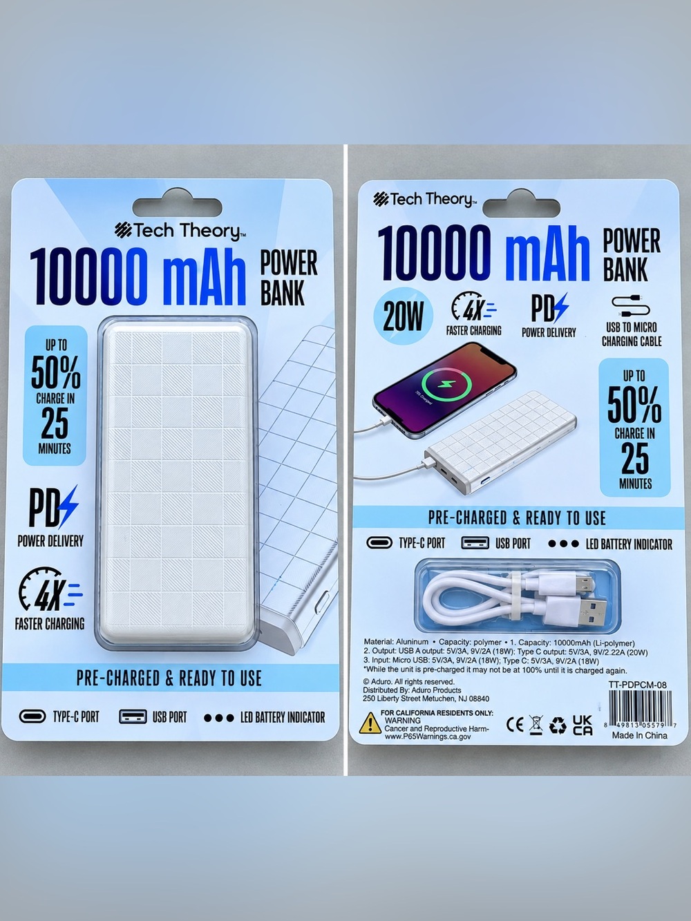 Theory White Portable 10000 mAh Power Bank